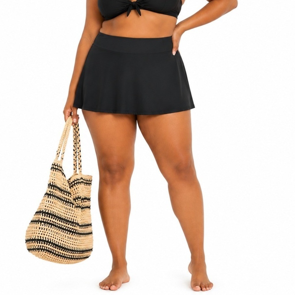 NWT Sweet Escape Swim Skirt Solid Black Full Coverage Zipper Pocket Size 14